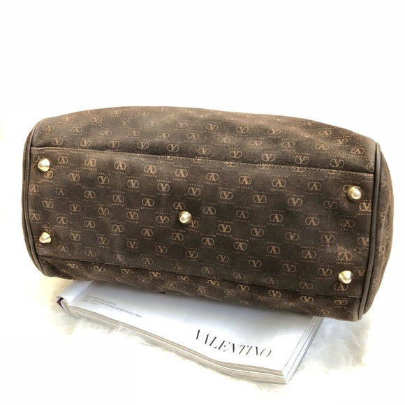VALENTINO Vintage Suede Leather Monogram Brown Bag - Picture 4 of 8